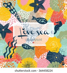 Colorful postcard. Sea life.