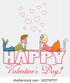 Colorful Postcard for Valentine's Day with couple in love