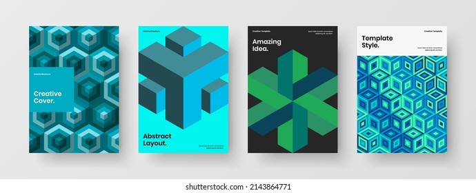 Colorful poster A4 design vector concept set. Trendy mosaic hexagons flyer template composition.