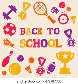 Colorful poster background school sport icons vector illustration. Back to school