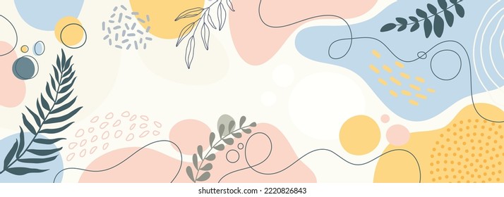 .Colorful poster background vector illustration.Exotic plants, branches,art print for beauty, fashion and natural products,wellness, wedding and event.