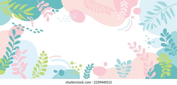 Colorful poster background vector illustration.Exotic plants, branches,art print for beauty, fashion and natural products,wellness, wedding and event.