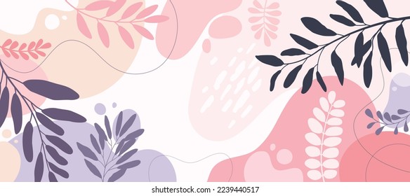 Colorful poster background vector illustration.Exotic plants, branches,art print for beauty, fashion and natural products,wellness, wedding and event.