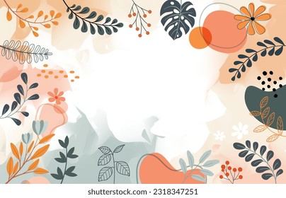 Colorful poster background vector illustration.Exotic plants, branches,art print for beauty, fashion and natural products,wellness, wedding and event.