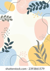 Colorida ilustración vectorial de fondo de afiches.Plantas exóticas, ramas, arte impreso para belleza, moda y productos naturales, wellness, boda y evento.	