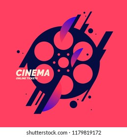 Colorful poster cinema. Bright vector illustration in flat style