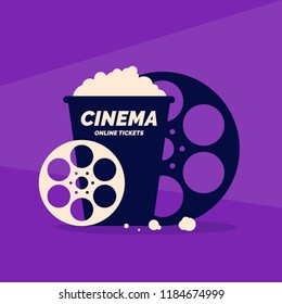 Colorful poster cinema. Bright vector illustration in flat style