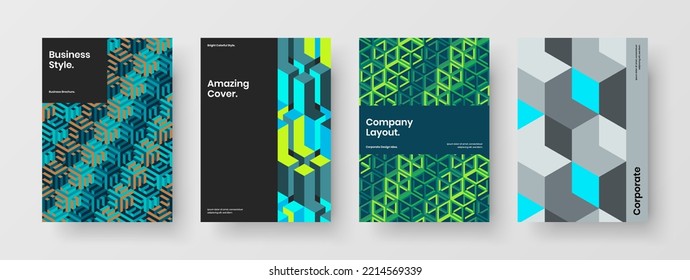 Colorful poster design vector illustration set. Trendy geometric shapes banner layout collection.