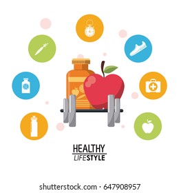colorful poster with elements sport healthy lifestyle and icons bubbles