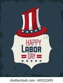 colorful poster of happy labor day with american flag in hat