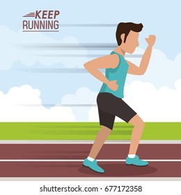 colorful poster keep running with man athlete jogging in track