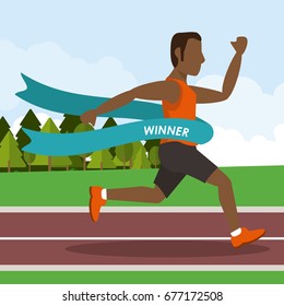 colorful poster keep running with man athlete afro american crossing the finish line