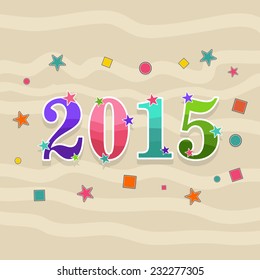 Colorful poster for New Year 2015 with stars on stylish background.