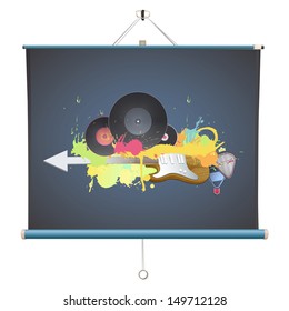 Colorful poster over projector screen. Vector design