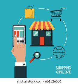 colorful poster with purchase cycle through smartphone