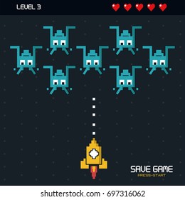 Colorful Poster Of Save Game Press Start With Graphics Of Spatial Game In Level Three