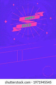 Colorful poster template for 2022 new year celebration. Pink ribbon on violet background