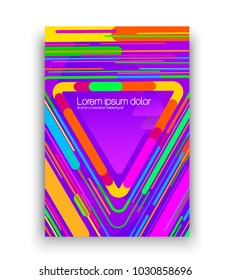 Colorful poster with vivid triangles. Vector illustration of vivid purple poster with colorful triangles in row. Flat design