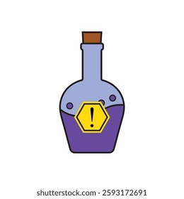 Colorful potion bottle with warning symbol