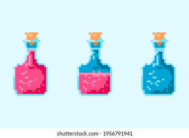 colorful potion magic bottle icon for gui asset elements with pixel style vector illustration
