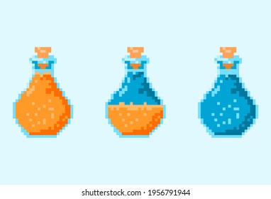 colorful potion magic bottle icon for gui asset elements with pixel style vector illustration