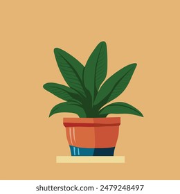 Colorful Potted Plant on a Shelf Illustration