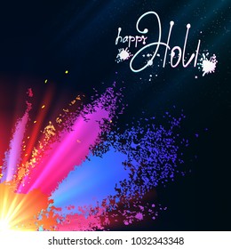 Colorful powder explode. Holi and Dolyatra celebration card. Invitation card. Vector illustration.