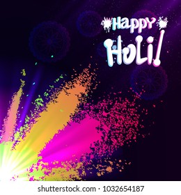 Colorful powder explode. Holi and Dolyatra celebration card. Invitation card. Vector illustration.