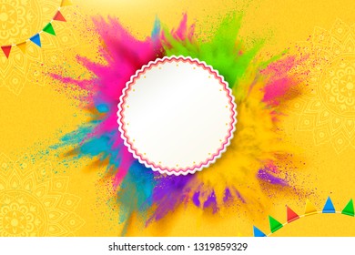 Colorful powder explosion effect on yellow background