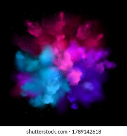 Colorful powder explosion effect on black background