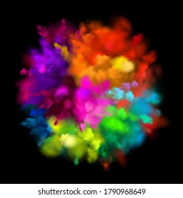 Colorful powder explosion effect on black background