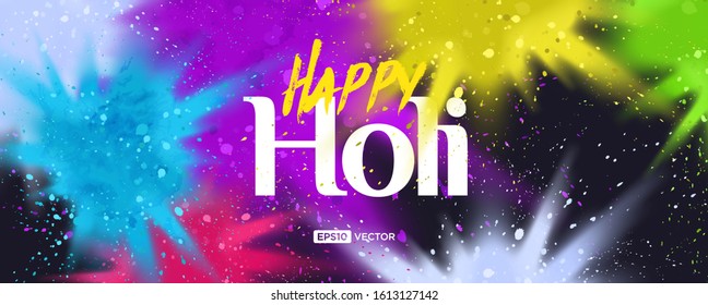 Colorful powder paint splash happy Holi celebration modern professional banner background illustration vector