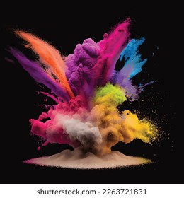 Colorful powder splash, isolated on black background