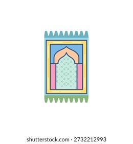 Colorful prayer rug with geometric pattern and archway design soft pastel colors islamic art spiritual symbolism and cultural heritage