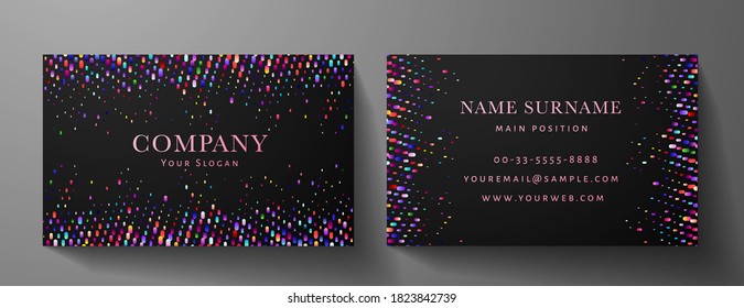 Colorful premium vip card template (Gift Card set). Deluxe holiday multicolored pattern (rainbow circular dots) on black background. Design useful for invite event, gift certificate