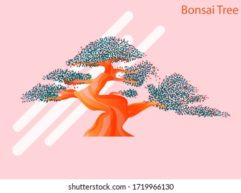Ilustración vectorial plana de árbol bonsai premna con color degradado completo editable	
