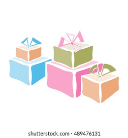 Colorful present boxes with bows on white