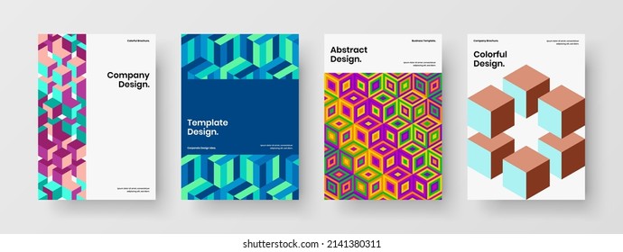 Colorful presentation A4 design vector concept composition. Simple geometric shapes booklet illustration bundle.