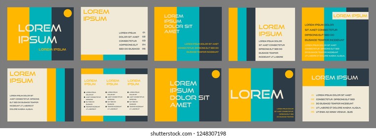 Colorful presentation template. Abstract blue, yellow slides in minimalism style. Use in business presentation, corporate report, marketing and advertising, the annual report, flyer and banner.