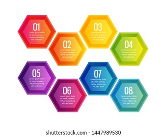 Colorful presentation template with hexagon steps elements. 