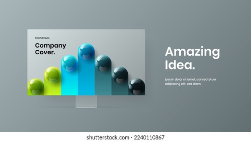Colorful presentation vector design template. Vivid computer display mockup website illustration.