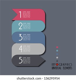 Colorful presentations with five text box. Universal banner-arrow design for infographics,websit e templates or design graphic for business.