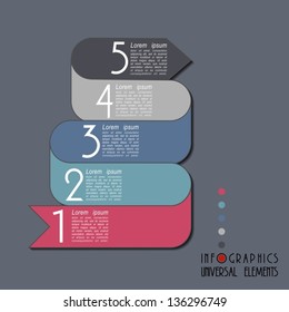 Colorful presentations with five text box. Universal banner-arrow design for infographics,websit e templates or design graphic for business.
