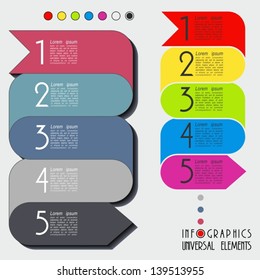 Colorful presentations with five text box. Universal banner-arrow design for infographics,websit e templates or design graphic for business.