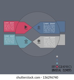 Colorful presentations  of magnifying glass with four text box. Universal banner-arrow design for infographics,websit e templates or design graphic for business.