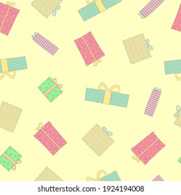 Colorful presents seamless pattern. Flat vector illustration in pastel colors