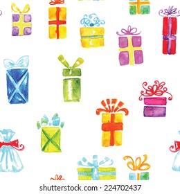 colorful presents watercolor vector pattern