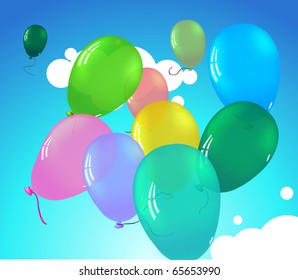 Colorful pretty ballooons in sky with clouds