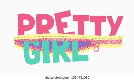 colorful pretty girl slogan in zipper illustration