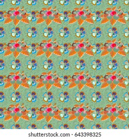 Colorful print with floral composition in vintage style. Vector digital illustration with nature elements in ditsy style. Seamless beautiful floral background with pretty flowers.